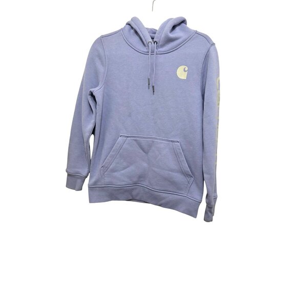 Carhartt Women's Relaxed Fit Lavender Hooded Sweatshirt Logo Print On Sleeve Siz - Picture 1 of 8